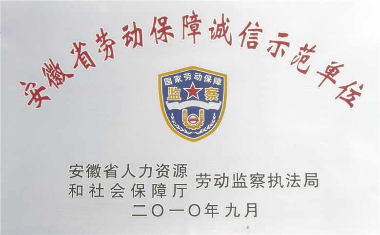 公司荣获&ldquo;安徽省劳优发国际障诚信示范单位&rdquo;称号